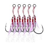 Goture Double Fishing Assist Hooks Kit Jig Assist Glow Hook Slow Fast Fall Jigs Fishing Hook for Lead Vertical Jigging Lures Pack of 5