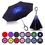 Trenovo Inverted Umbrella - 2023 Pro-Series Windproof Reverse Umbrella with C-Shaped Handle, Upside Down Umbrella for Rain, Updated Waterproof Tech & Wind Resistant Double Layer Stick Umbrella, Anti-UV Inside Out Umbrella for Car, Women and Men (Starry Sky)