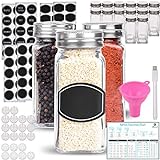 Spice Jars - Spice Containers - Spice Jar - 14 Square Glass Spice Bottles (4 oz) with 60 Chalkboard Labels, Chalk Marker, Stainless Steel Lid, Shaker Insert Tops, Funnel - Complete Organizer Set