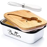 Large Butter Dish with Lid for Countertop, AISBUGUR Metal Butter Keeper with Stainless Steel Multipurpose Butter Knife, Butter Container with Double High-quality Silicone Good Kitchen Gift White