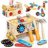 Lehoo Castle Kids Tool Set - Wooden Tool Set for Toddlers, Montessori Wooden Pretend Play Tool Box, STEM Toys for 2 Year Old Boy Gifts, Learning Development Toys for 2 3 4 5 Years Old