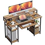 CubiCubi 47 Inch Computer Desk with Storage Shelves Monitor Stand Keyboard Tray, Home Office Desk, Study Writing Table, Rustic Brown