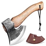 Tivoli 9-inch Small Hatchet Camping Axe, Small Bushcraft Axe for Chopping Wood, Survival Axes and Hatchets, Hand Forged Carbon Steel Carving Axe, Ash Wood Handle, Retro Sheath