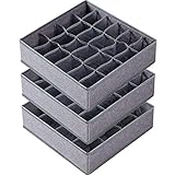 3 Pack Sock Underwear Organizer Dividers, 64 Cell Drawer Organizers Fabric Foldable Cabinet Closet Organizers and Storage Boxes for Storing Socks, Underwear, Ties (16+24+24 Cell, Gray)