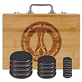 16PCS Hot Stones for Massage with Bamboo Warmer, Basalt Hot Massage Stones with Heater Box, Electric Hot Stone Massage Set for Professional or Home Spa, Relaxing, Healing, Pain Relief