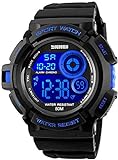 Men Sport Digital Watch 7 Colors LED Light Outdoor Military Watches Chronograph Alarm Clock Wristwatch (Blue)