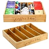 Lyellfe 2 Pack K Cup Holder for Drawers, Bamboo Tea Bag Organizer with Adjustable Dividers, Silverware Utensil Flatware Tray for Coffee Station Home Office, Kitchen
