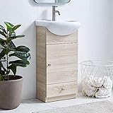 18 Inch Bathroom Vanity, Small Narrow Bath Vanity With Sink Combo, Modern Gray Wood RV Freestanding Storage Bathroom Vanity Cabinet Set, White Ceramic Vessel Sink For Small Space, 1 Door 1 Drawer