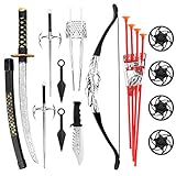 Liberty Imports Ninja Warrior Bow and Arrow Archery Set with Katana Sword, Sai, Melee Toy Weapons for Kids Pretend Role Play Equipment, Cosplay, Costume Accessories
