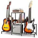 Guitar Stand 4-Tier for Acoustic, Electric Guitar, Bass, Guitar Rack Holder Floor Adjustable for Multiple Guitars, Guitar Amp Accessories, Guitar Display for Music Room Home Studio with Wooden Shelf
