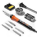 60W Adjustable Temperature Soldering Iron Kit - 9-in-1 With 5 Tips, Solder Wire Stand for Soldering and Repair