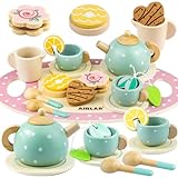 Wooden Tea Set for Little Girls Play Food Pretend Play Kitchen Accessories for 3 4 5 Years Old Girls and Boys Toddler Princess Tea Time Party Food Toys