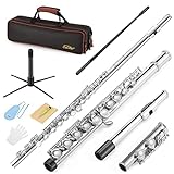Eastar C Flutes Closed Hole 16 Keys Flute for Beginner Kids Student Flute Instrument with Cleaning Kit, Stand, Carrying Case, Gloves, Tuning Rod, Nickel, EFL-1