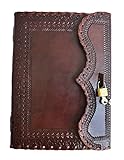 Jaald 10' Leather Journal with lock Writing Pad Blank Notebook Handmade Notepad Men & Women Unlined Paper Best Present Art Sketchbook Travel Diary To Write Book Of Shadow Refillable Grimoire Maroon