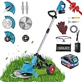 Cordless Weed Wacker Electric Weed Eater Battery Operated 3000mAh, 12Inch Brush Cutter String Trimmer 0.09’’, 3 in 1 Wheeled Grass Trimmer Heavy Duty Metal Eater, Edger Lawn Tool 1 Battery &Charger