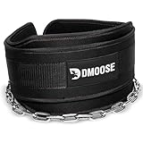 DMoose Fitness Dip Belt For Weightlifting - Weighted Pull Up and Squat Belt with Chain for Intense Workouts - Heavy Duty Stainless Steel Chain & Coated D-Ring - Weight Dipping Belt for Pullups & Dips