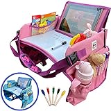 Madson Kids Travel Tray - Toddler Car Seat - Lap Desk & Dry Erase Board - Activity Organizer with Markers - Food & Snack Table - Tablet iPad & Cup Holder, Road Trip Essential, Portable Desk for Kids