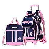VIDOSCLA Bowknot Kids Girls Rolling Backpack Cute Carry-on Luggage with Wheels Trolly BookBag for School-6 Wheels