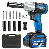 Nichilas Cordless Impact Wrench, 2 IN 1 Screwdriver Head, 21V electric power wrench, 420Nm High Torque, 4 pole motor, included Battery & Charger & Carrying Plastic Box