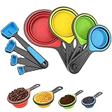 RubonC Measuring Cups and Spoons Set, 8 Pieces Collapsible Portable Durable Spoons with Cup Set for Liquid and Dry Food Measurement Used for Weight Loss and Perfect Recipe