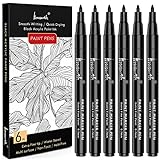 Brusarth Black Acrylic Paint Pens - Black Paint Pens for Rock Painting, Stone, Ceramic, Glass, Wood, Fabric, Metal, Canvas. Set of 6 Water Based Black Markers for Acrylic Painting Extra Fine Point Tip