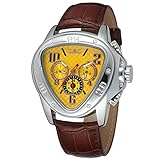 Sweetbless Wristwatches Men Triangle Yellow Dial Date/Week/24Hours Auto Mechanical Watch