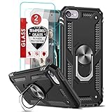 iPod Touch 7th Generation Case, iPod Touch 6th Generation Case for Boys, iPod Touch 5 Case with [2Pack] Tempered Glass Screen Protector, LeYi Phone Case with Kickstand for Apple iPod Touch 7/6/5，Black