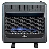 Bluegrass Living B30TPB-BB Ventless Propane Gas Blue Flame Space Heater with Thermostat Control, 30000 BTU, Heats Up to 1400 Sq. Ft., Includes Wall Mount, Base Feet, and Blower, Black