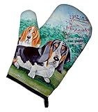 Caroline's Treasures 7061OVMT Basset Hound Double Trouble Oven Mitt Heat Resistant Thick Oven Mitt for Hot Pans and Oven, Kitchen Mitt Protect Hands, Cooking Baking Glove