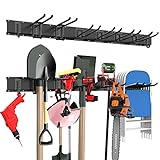 Juquline Garage Storage Tool Storage Rack, Heavy Duty Garage Tool Organizer Wall Mount Garden Yard Tool Organizer Adjustable Storage System 48Inch Max 400lbs, (8Hooks+3Rails)