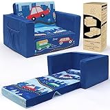 ACRABROS-Toddler-Kids-Couch-Toddler-Chairs-for-Boys-Girls 2 in 1 Baby Sofa Fold Out to Lounger, Pre-Assembled, Soft Plush Kids Furniture for Playroom Bedroom,Car.