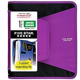 Five Star Zipper Binder, 1-1/2 Inch 3-Ring Binder with 3-Pocket Expanding File, 500 Sheet Capacity, Color Will Vary (72532)