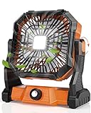 GIPAOE Personal Fan Camping rechargeable, 20000mAh Battery powered fan with LED Lantern,270°Head Rotation, Small Table/USB Desk Fan Portable with Hanging Hook for Travel Camping Tent Office, Orange