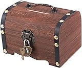 Retro Wooden Treasure Chest Storage Box, Wood Treasure Organizer Coin Box Piggy Bank with Lock & Keys for Children Adults