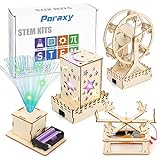 Poraxy 4 in 1 STEM Kits, Wooden Construction Science Kits, STEM Projects for Kids Ages 8-12, 3D Puzzles, Educational Craft Building Toys, Christmas Birthday Gifts for Girls Boys 8 9 10 11 12 Year Old
