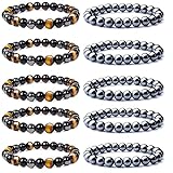 WAINIS 10PCS 8mm Black Hematite Magnetic Bead Therapy Bracelet For Men Women Stone Bracelet Stress Relieving Triple Protection Anxiety Relief Bracelet Jewelry