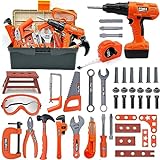 HYRENEE Kids Tool Set – 48 Piece Toddler Tool Set with Electronic Toy Drill& Tool Box,Pretend Play Kids Toys,Construction Kits Toys for Kids Ages 3 4 5 Years Old, Toddler Boy Toys