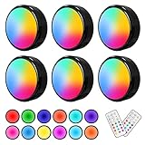 ILYXY Puck Lights with Remote, 6 Pack LED Under Cabinet Lighting Dimmable Push Lights Battery Operated Under Counter Tap Lights for Kitchen, Multicolor Transformation Stick On Lights, Shiny Black