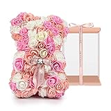 ASENVER Hand Made Artificial Flowers Rose Bear Pure Color for Valentine Birthday and Mother's Day with a 10' Pink Gift Box (Multi Color-Pinkbow)