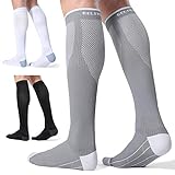 CelerSport 3 Pairs Compression Socks for Men and Women 20-30 mmHg Running Support Socks, Black + White + Grey, Large/X-Large
