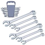 EFFICERE 6-Piece Metric and SAE Flare Nut Wrench Set with Rack | Metric 10mm - 17mm, Inch 3/8” - 11/16” | Cr-V Steel, 6-Point Double-End Design, Best Line Wrench for Fuel, Brake, Air Conditioning