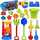 FUN LITTLE TOYS Kids Beach Sand Toys Set Sand Water Wheel, Beach Molds, Beach Bucket Beach Shovel Tool Kit, Sandbox Toys for Toddlers, Kids Outdoor Toys, Snow Toys 19 Pieces