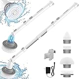 Voweek Electric Spin Scrubber, Cordless Cleaning Brush with Adjustable Extension Arm 4 Replaceable Cleaning Heads, Power Shower Scrubber for Bathroom, Tub, Tile, Floor