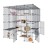 Eiiel Large Cat Cage Indoor Cat Playpen Metal Wire Kennels Crate Small Animal Cage for Kitten Guinea Pig, Bunny and Chinchilla Ideal for 1-4 Cats, 55L x 55W x 55H Inch