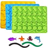 Gummy Molds Hard Candy Molds - Candy Molds Silicone Including Worms, Starfishs, Dolphins, Octopus, Sharks Sea Mold BPA Free, Pinch Test Approved Pack of 3 Ocean Molds