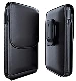 Meilib Holster for iPhone SE, iPhone 8, 7, 6, 6s, Cell Phone Belt Holder Case with Swivel Belt Clip, ID Card Storage Pouch Cover (Fits iPhone with Otterbox Commuter Case on) Black Leather