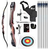 Sanlida Noble Standard Beginner & Intermediate Recurve Bow and Arrows Kit for Adult and Youth, Wooden Takedown Recurve Bow Package for Training, Practice & Competition RH Only (66', 36lbs)