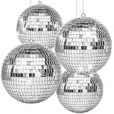 4 pack Large Disco Ball Silver Hanging Disco Balls Reflective Mirror Ball Ornament for Party Holiday Wedding Dance and Music Festivals Decor Club Stage Props DJ Decoration (6 Inch, 4 Inch)