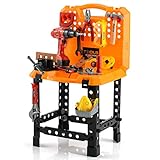 Toy Choi’s Pretend Play Series Standard Workbench Toy Tool Play Set, 82 Pieces Construction Work Shop Toy Tool Kit Bench Outdoor Travel Preschool Toy Gift for Kids Toddler Baby Children Boys and Girls