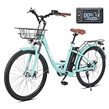 Viribus Electric Bike for Adults, Commuter Ebike with Basket, 500W City Electric Bikes for Women 7 Speed 25mph, Adult Electric Bicycle with 48V Battery, City E Bike for Adults Women Sky Blue